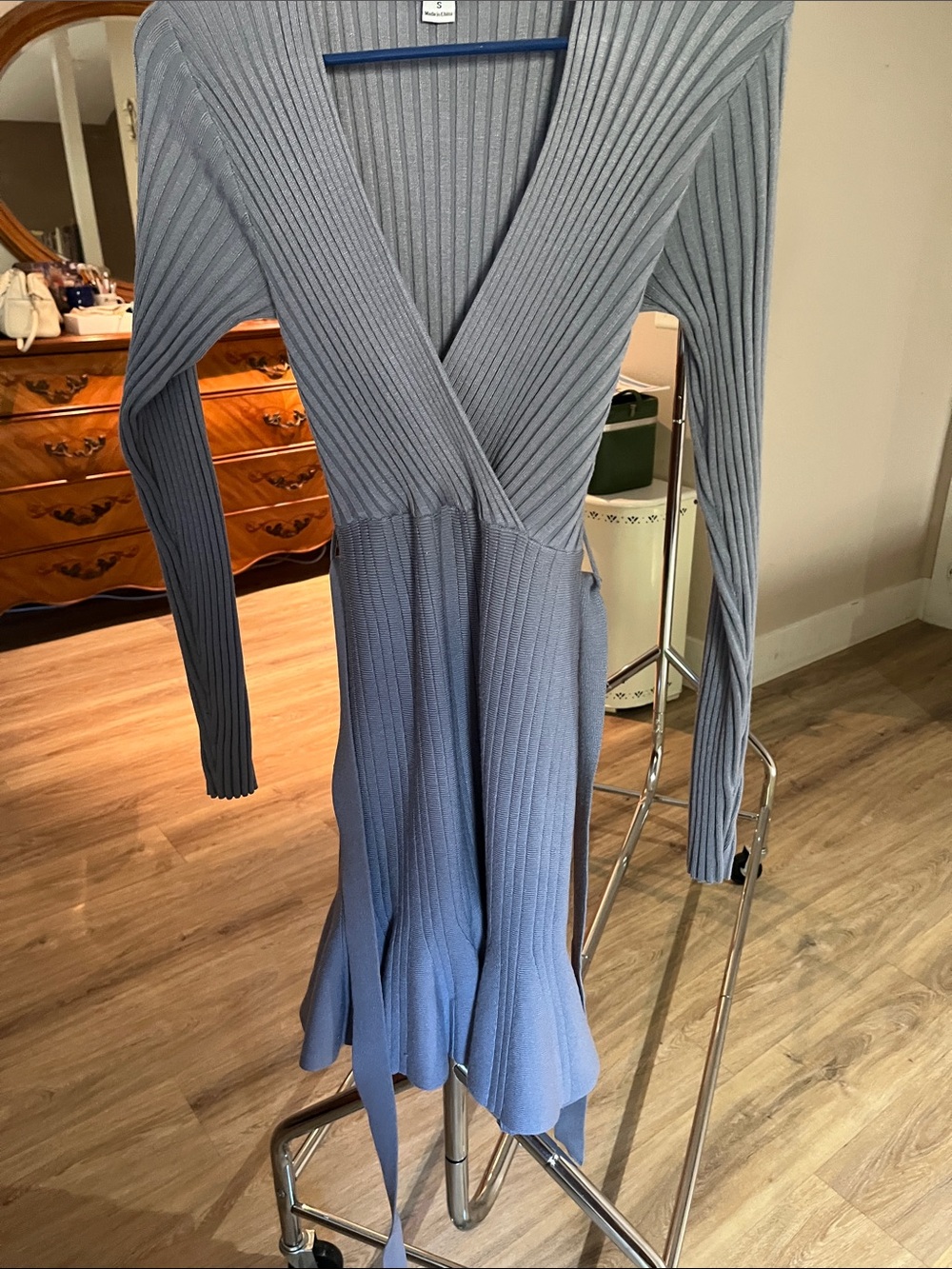 HYFVE Ribbed Wrap Long Sleeve Dress - Blue Gray - Picture 5 of 6